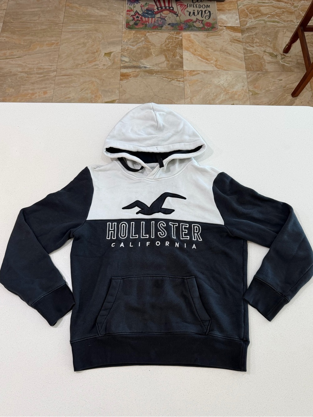 Hollister Black and White Colorblocked Hooded Sweatshirt